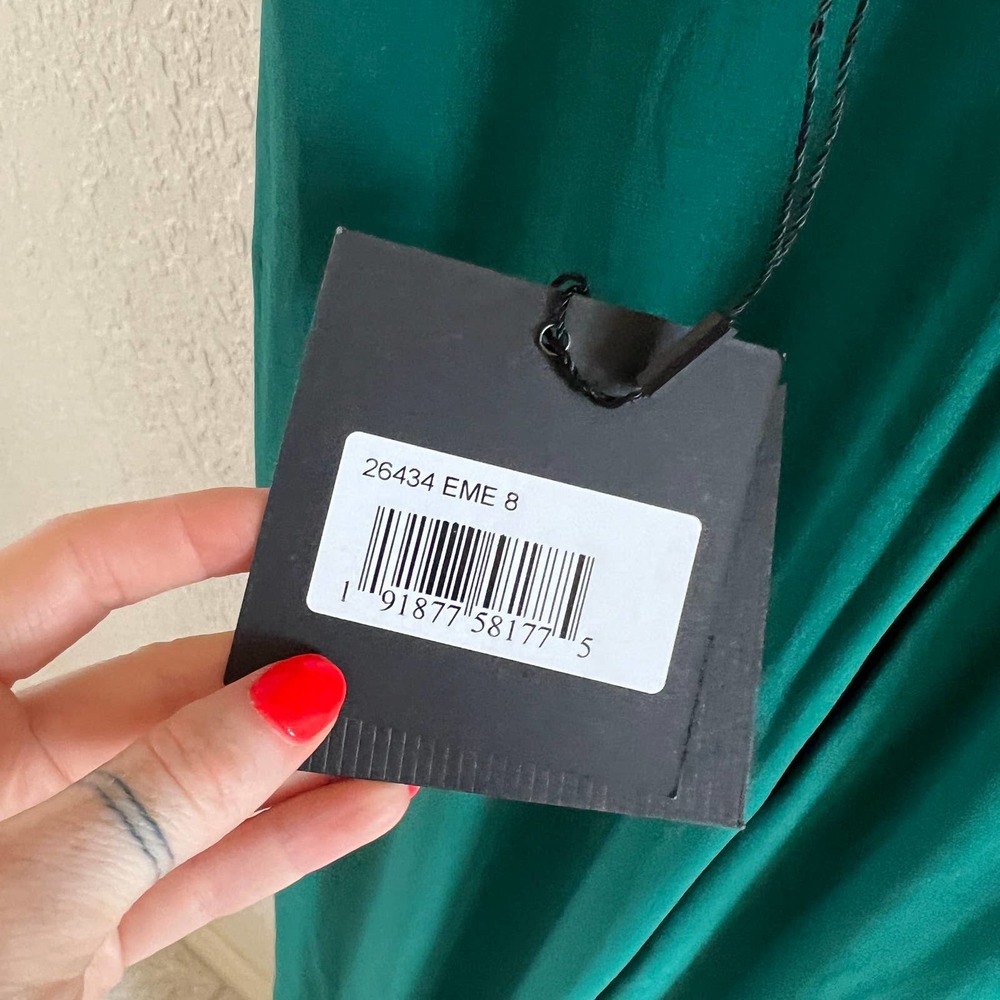 NEW $278 Ieena for Mac Duggal Ruched Waist Column Gown Emerald Green - Picture 4 of 6